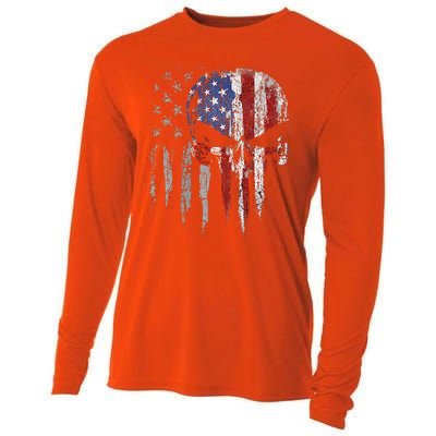 4th Of July For Women American Flag Skull Skeleton Cooling Performance Long Sleeve Crew