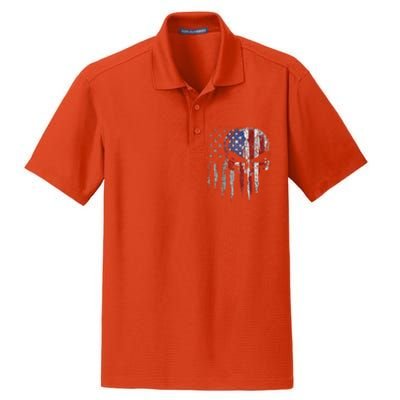 4th Of July For Women American Flag Skull Skeleton Dry Zone Grid Polo