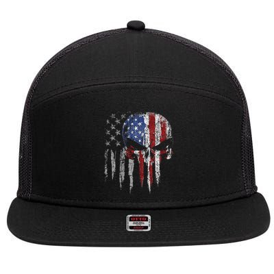 4th Of July For Women American Flag Skull Skeleton 7 Panel Mesh Trucker Snapback Hat