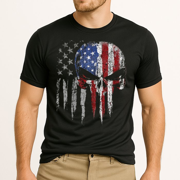 4th Of July For Women American Flag Skull Skeleton Cooling Performance Crew T-Shirt