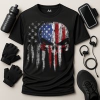 4th Of July For Women American Flag Skull Skeleton Cooling Performance Crew T-Shirt