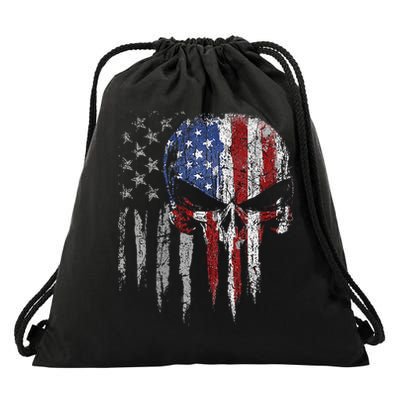 4th Of July For Women American Flag Skull Skeleton Drawstring Bag