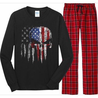 4th Of July For Women American Flag Skull Skeleton Long Sleeve Pajama Set