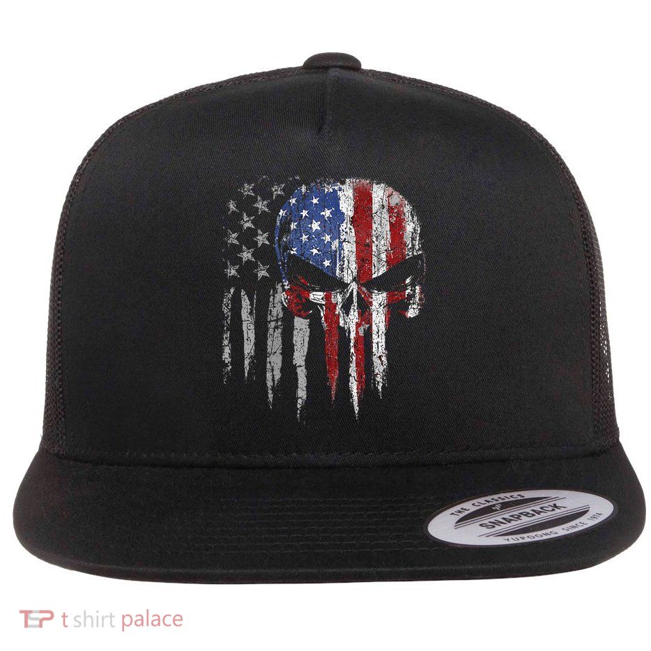 4th Of July For Women American Flag Skull Skeleton Flatbill Hat