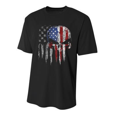 4th Of July For Women American Flag Skull Skeleton Youth Performance Sprint T-Shirt