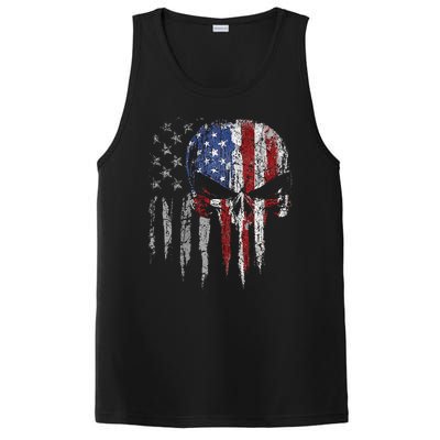 4th Of July For Women American Flag Skull Skeleton PosiCharge Competitor Tank