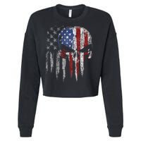 4th Of July For Women American Flag Skull Skeleton Cropped Pullover Crew