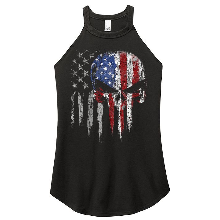 4th Of July For Women American Flag Skull Skeleton Women's Perfect Tri Rocker Tank