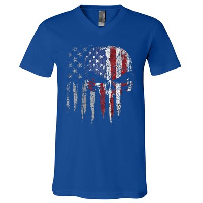 4th Of July For Women American Flag Skull Skeleton V-Neck T-Shirt