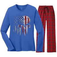 4th Of July For Women American Flag Skull Skeleton Women's Long Sleeve Flannel Pajama Set 