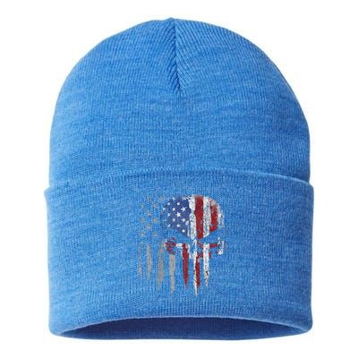 4th Of July For Women American Flag Skull Skeleton Sustainable Knit Beanie