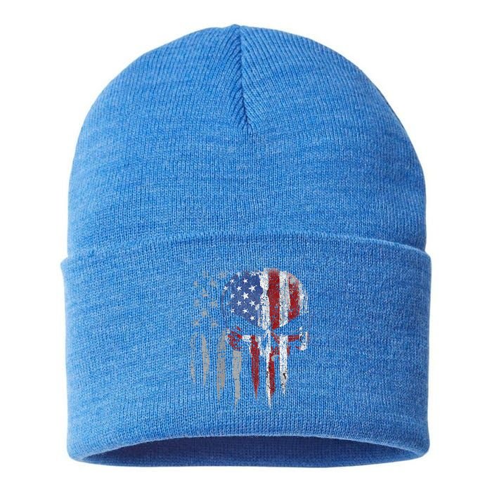 4th Of July For Women American Flag Skull Skeleton Sustainable Knit Beanie