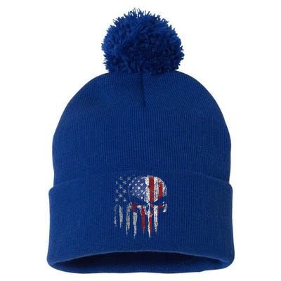 4th Of July For Women American Flag Skull Skeleton Pom Pom 12in Knit Beanie