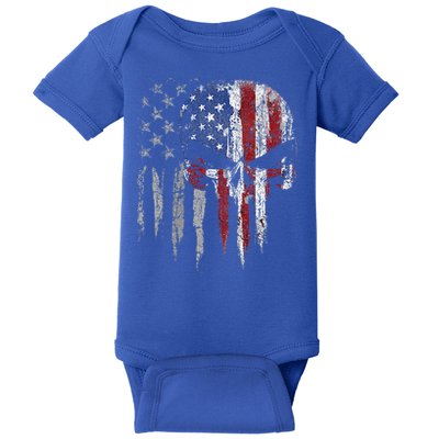 4th Of July For Women American Flag Skull Skeleton Baby Bodysuit