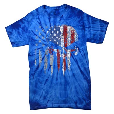 4th Of July For Women American Flag Skull Skeleton Tie-Dye T-Shirt