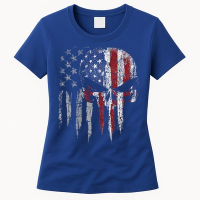 4th Of July For Women American Flag Skull Skeleton Womens T-Shirt