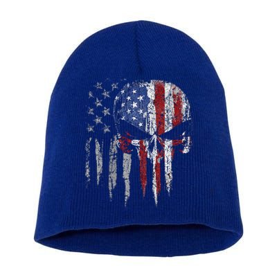 4th Of July For Women American Flag Skull Skeleton Short Acrylic Beanie