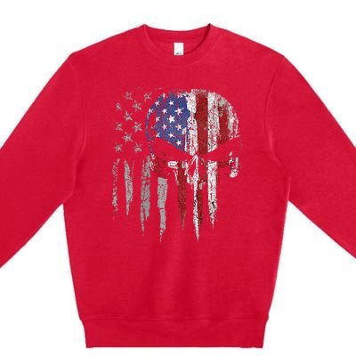 4th Of July For Women American Flag Skull Skeleton Premium Crewneck Sweatshirt