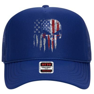 4th Of July For Women American Flag Skull Skeleton High Crown Mesh Back Trucker Hat