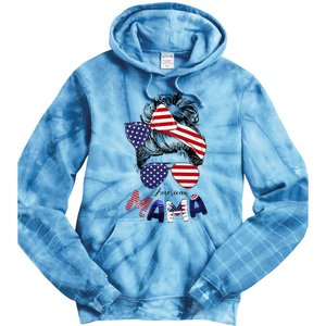 4th Of July American Mama Messy Bun Mom Life Patriotic Mom Tie Dye Hoodie