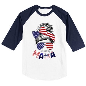 4th Of July American Mama Messy Bun Mom Life Patriotic Mom Baseball Sleeve Shirt