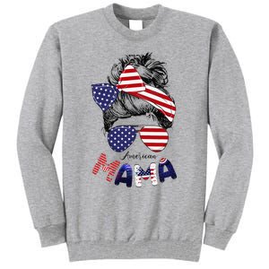 4th Of July American Mama Messy Bun Mom Life Patriotic Mom Tall Sweatshirt