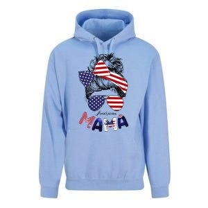 4th Of July American Mama Messy Bun Mom Life Patriotic Mom Unisex Surf Hoodie