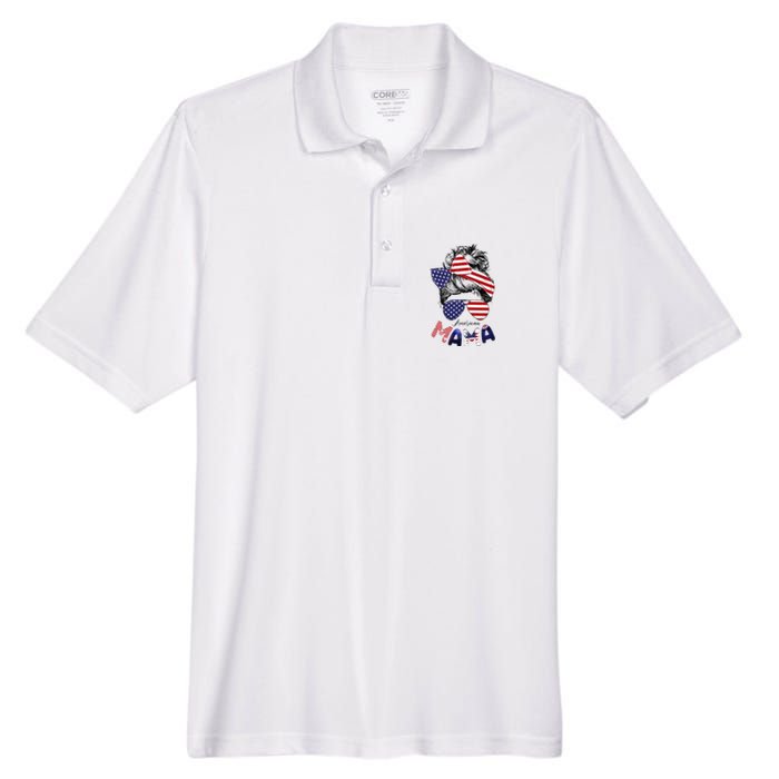 4th Of July American Mama Messy Bun Mom Life Patriotic Mom Men's Origin Performance Pique Polo