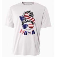 4th Of July American Mama Messy Bun Mom Life Patriotic Mom Cooling Performance Crew T-Shirt