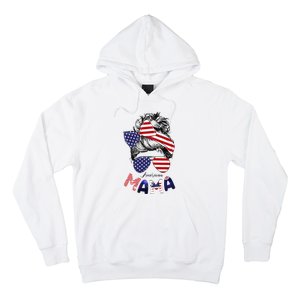 4th Of July American Mama Messy Bun Mom Life Patriotic Mom Hoodie