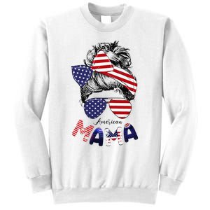 4th Of July American Mama Messy Bun Mom Life Patriotic Mom Sweatshirt