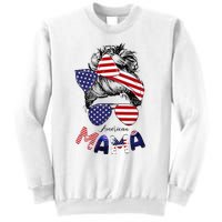 4th Of July American Mama Messy Bun Mom Life Patriotic Mom Sweatshirt