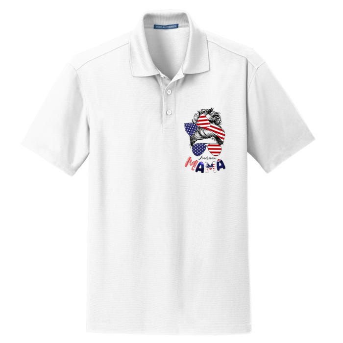 4th Of July American Mama Messy Bun Mom Life Patriotic Mom Dry Zone Grid Polo