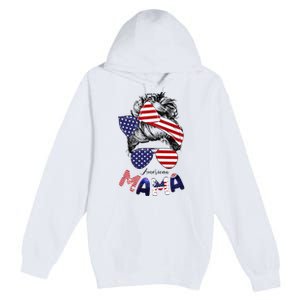 4th Of July American Mama Messy Bun Mom Life Patriotic Mom Premium Pullover Hoodie