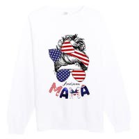 4th Of July American Mama Messy Bun Mom Life Patriotic Mom Premium Crewneck Sweatshirt