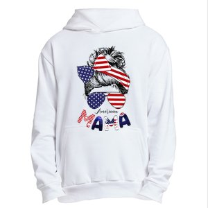 4th Of July American Mama Messy Bun Mom Life Patriotic Mom Urban Pullover Hoodie