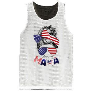 4th Of July American Mama Messy Bun Mom Life Patriotic Mom Mesh Reversible Basketball Jersey Tank