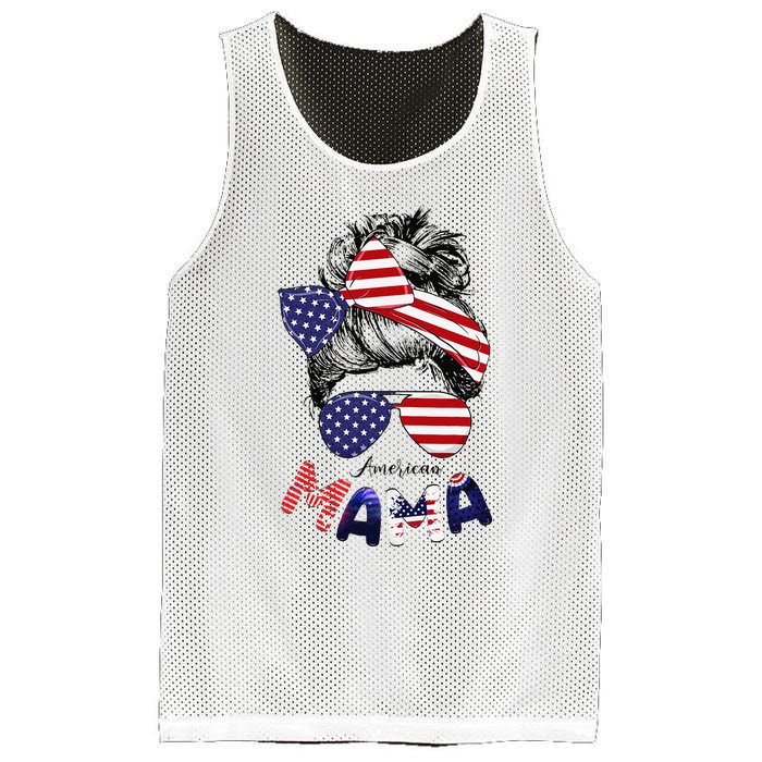 4th Of July American Mama Messy Bun Mom Life Patriotic Mom Mesh Reversible Basketball Jersey Tank