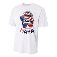 4th Of July American Mama Messy Bun Mom Life Patriotic Mom Performance Sprint T-Shirt