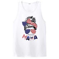 4th Of July American Mama Messy Bun Mom Life Patriotic Mom PosiCharge Competitor Tank