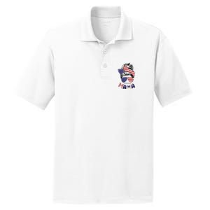 4th Of July American Mama Messy Bun Mom Life Patriotic Mom PosiCharge RacerMesh Polo