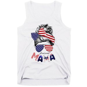 4th Of July American Mama Messy Bun Mom Life Patriotic Mom Tank Top