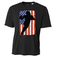 4th Of July Football Retro Vintage Patriotic American Flag Cooling Performance Crew T-Shirt