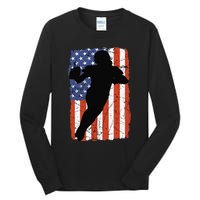 4th Of July Football Retro Vintage Patriotic American Flag Tall Long Sleeve T-Shirt