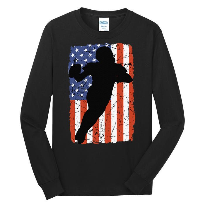 4th Of July Football Retro Vintage Patriotic American Flag Tall Long Sleeve T-Shirt