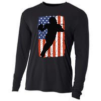 4th Of July Football Retro Vintage Patriotic American Flag Cooling Performance Long Sleeve Crew