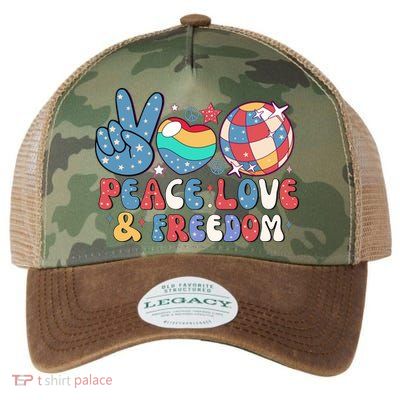 4th Of July Retro Peace Love & Freedom Gift Legacy Tie Dye Trucker Hat