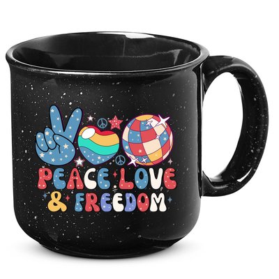 4th Of July Retro Peace Love & Freedom Gift 15oz Campfire Ceramic Mug