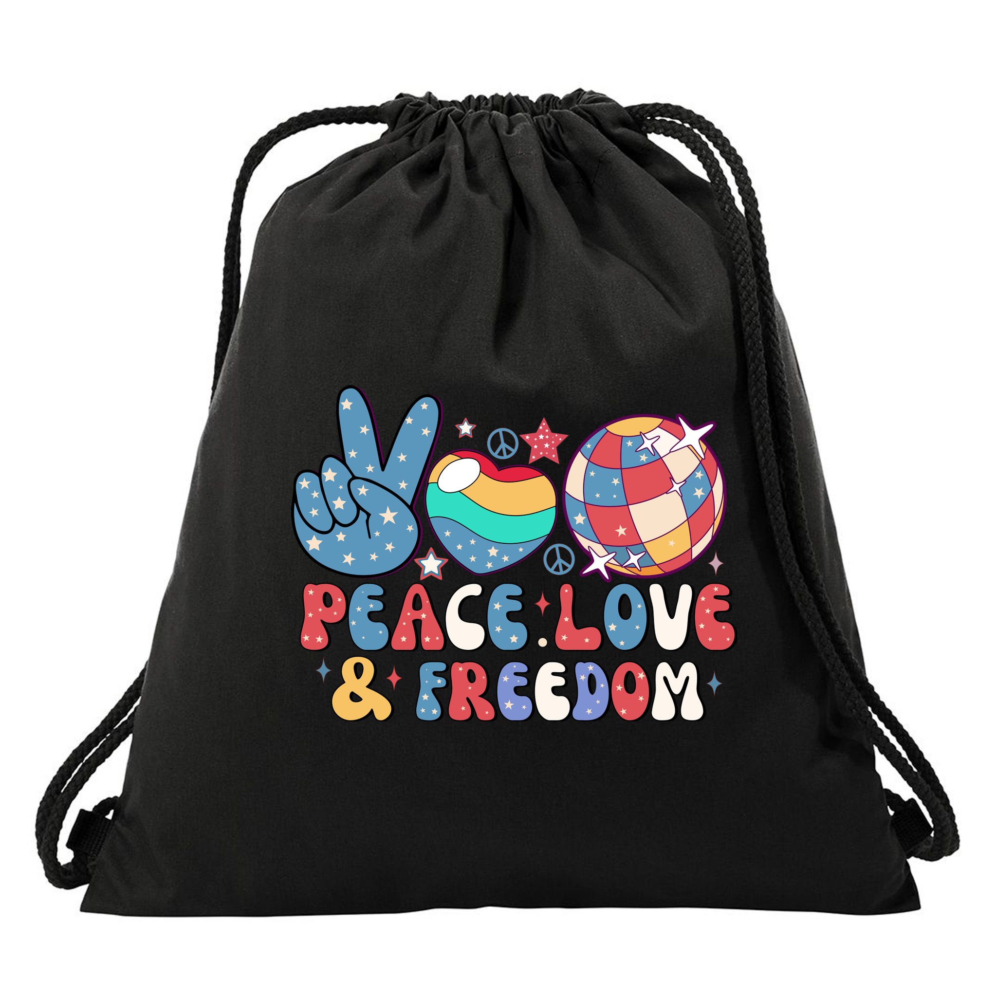 4th Of July Retro Peace Love & Freedom Gift Drawstring Bag