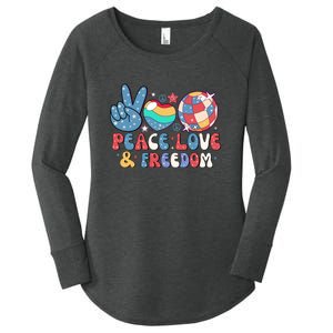 4th Of July Retro Peace Love & Freedom Gift Women's Perfect Tri Tunic Long Sleeve Shirt